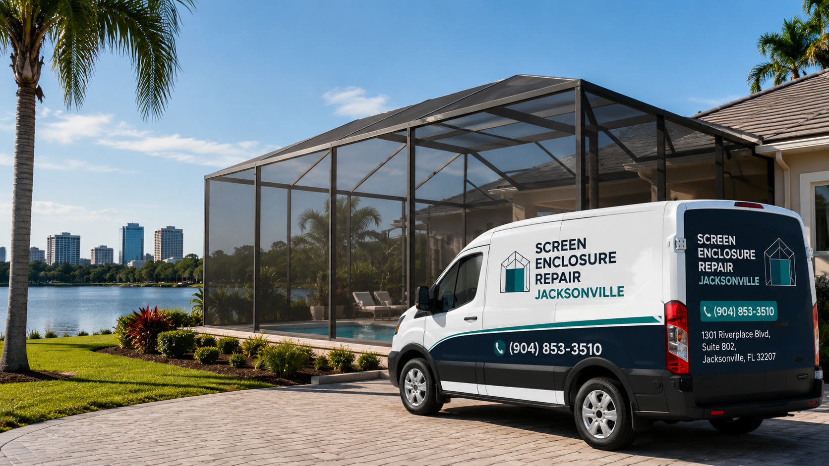 Screened pool enclosure at a Jacksonville, Florida home